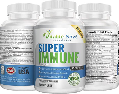 Super Wellness Immune Booster - Quercetin Immunity Support, 25 Vitamins, Herbs, Superfoods, Mushrooms - Vitamins C & E - Selenium - Turmeric - Immune Defense Supplement - 60 Capsules