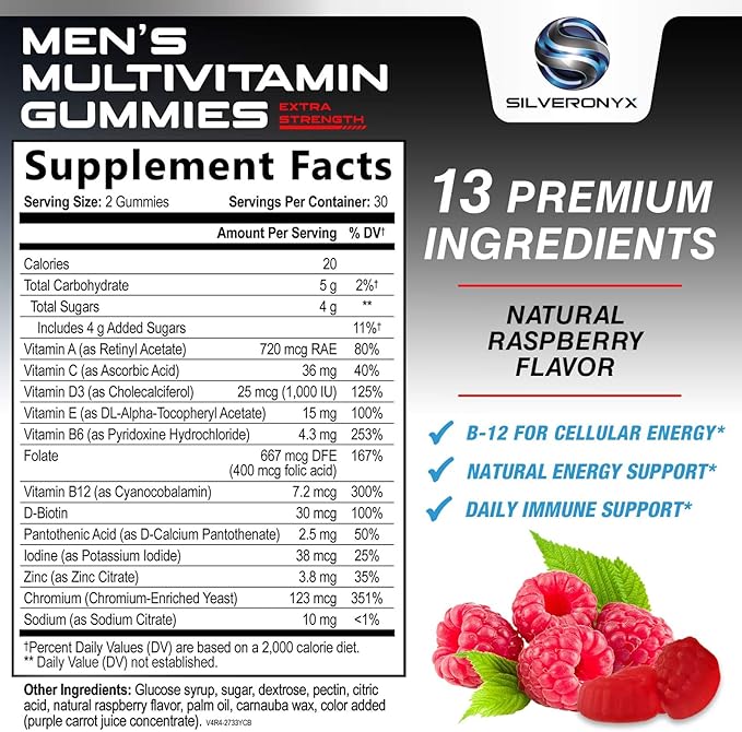 Multivitamin for Men - Complete Daily Mens Multivitamin Gummies with Vitamin D, B Vitamins, Zinc & More - Energy, Memory, Focus & Immune Health Support - 13 Essential Vitamins & Minerals - 60 Capsules