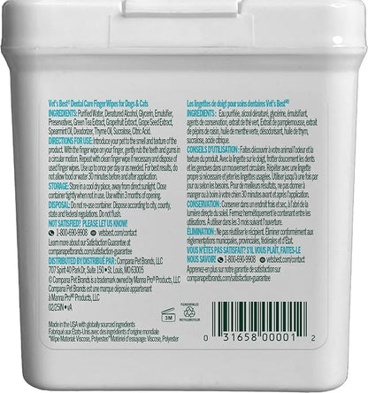 Vet's Best Finger Dental Wipes for Dogs & Cats–Oral Care Wipes for Teeth Cleaning, Fresh Breath, and Tartar Control – Gentle Finger Pads for Pet Dental Hygiene and Plaque Removal,50 Count(Pack of 2)