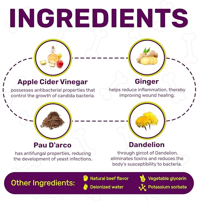 Yeast Infection Treatment for Dogs Helps with Allergies & Itching, and Ear Irritation | Dog Yeast Infection Treatment with Pau D'Arco, Dandelion, Ginger | For Puppies & Adult Ones | Beef Flavor | 1 oz