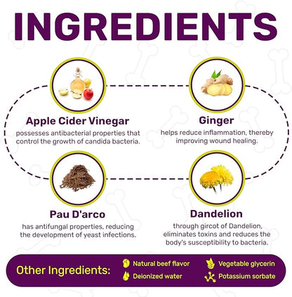 Yeast Infection Treatment for Dogs Helps with Allergies & Itching, and Ear Irritation | Dog Yeast Infection Treatment with Pau D'Arco, Dandelion, Ginger | For Puppies & Adult Ones | Beef Flavor | 1 oz