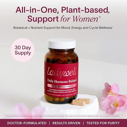 Ladywell Daily Hormone Balance Capsules | Natural Cycle Support for Women | Supports Mood, Bloating, Cramps, Skin Health & Cravings | With Chasteberry, B Vitamins, Ashwagandha, Saffron & More | 2-Pack
