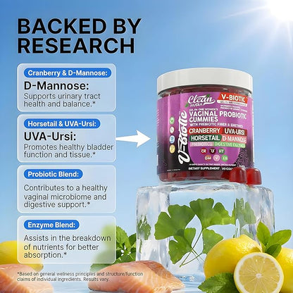 Vaginal Probiotic Gummies For Women | Prebiotics Cranberry D-Mannose Uva-Ursi Digestive Enzymes | Vaginal Health Supplement pH Balance to Promote Healthy Vaginal Odor & Flora Cranberries Gummy Vitamin