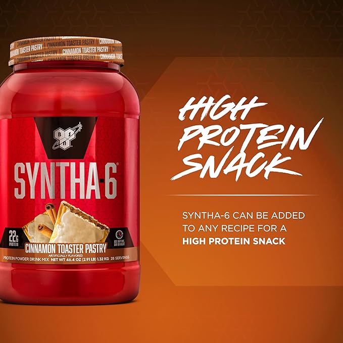 BSN SYNTHA-6 Premium Protein Powder with 6g of Fiber, Whey Isolate, Micellar Casein, Milk Protein Isolate, 5g of Fat, Cinnamon Toaster Pastry, 28 Servings, 2.91 Pound (Packaging May Vary)