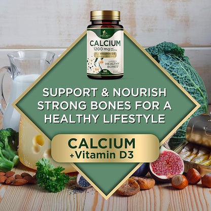 Calcium 1200 mg with Vitamin D3 Per Serving - Bone Health Supplement, Vitamin D & Calcium Supplements for Women & Men - Bone, Teeth & Immune Support, Nature's Calcium Pills, USA Bottled - 180 Tablets