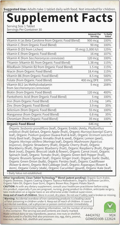 Garden of Life Organics Multivitamin for Women - Women's Once Daily Multi - Whole Food Multi with Iron, Biotin, Vegan Organic Womens Multivitamin for Health, Energy Hair Skin and Nails, 30 Tablets