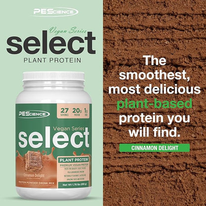 PEScience Select Vegan Protein Powder, Plant Based Protein Powder, Amazing Taste, Smooth Texture, Pea and Brown Rice Blend, Dairy Free, Lactose Free, Gluten Free - Cinnamon Delight, 27 Servings