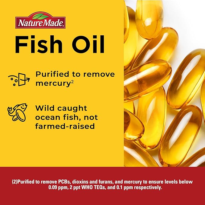 Nature Made Burp Less Omega 3 Fish Oil Supplements, 1200mg, EPA DHA Omega 3 Supplement as Ethyl Esters, Fish Oil Softgels for Healthy Heart, Brain and Eyes Support, One Per Day, 120 Softgels