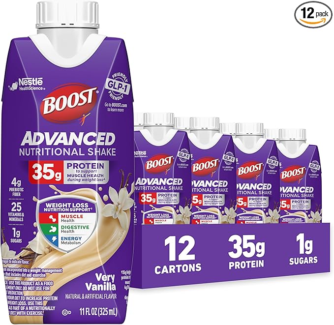 BOOST Advanced Nutritional Protein Shake, Weight Loss Nutrition Support*, 35g High Protein GLP-1 Friendly Shake, Ready to Drink - Very Vanilla, 12-11 FL OZ (325 mL) Cartons