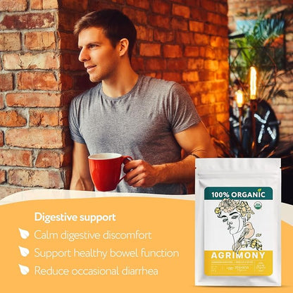 USDA Organic Agrimony Herb (3oz.) - Agrimonia eupatoria – Dried Agrimoney Loose Leaf Tea – Traditional Digestive Herbal Tea – Product of Ukraine