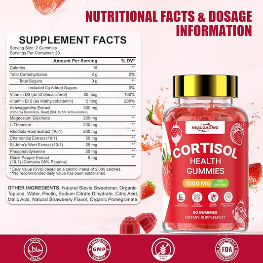 Cortisol Supplements for Women: Cortisol Reducer Gummies with Ashwagandha Magnesium L-theanine Phosphatidylserine Vitamin B12 for Daily Relaxation Support