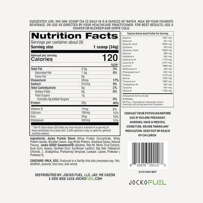 Jocko Fuel Whey Protein Powder, Mint Chocolate, 22g Protein, Digestive Enzymes + Probiotic Blend, No Sugar Added, with Essential Amino Acids + Electrolyte Minerals, 26 Servings