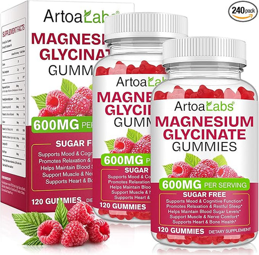 Magnesium Glycinate Gummies with L-Threonate,240 Count High Absorption Sugar Free Magnesium Potassium Supplement for Relaxation, Stress Relief, and Sleep Support for Adults & Kids