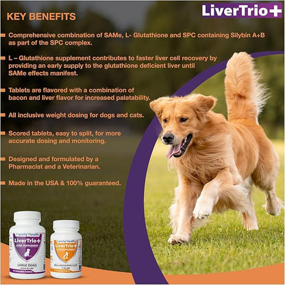 Comprehensive Liver Support Supplement for Smaller Dogs. Flavorful Chewable Tablets Combining Same, SPC, Silybin A+B, + Glutathione 30Ct (Small - Medium)