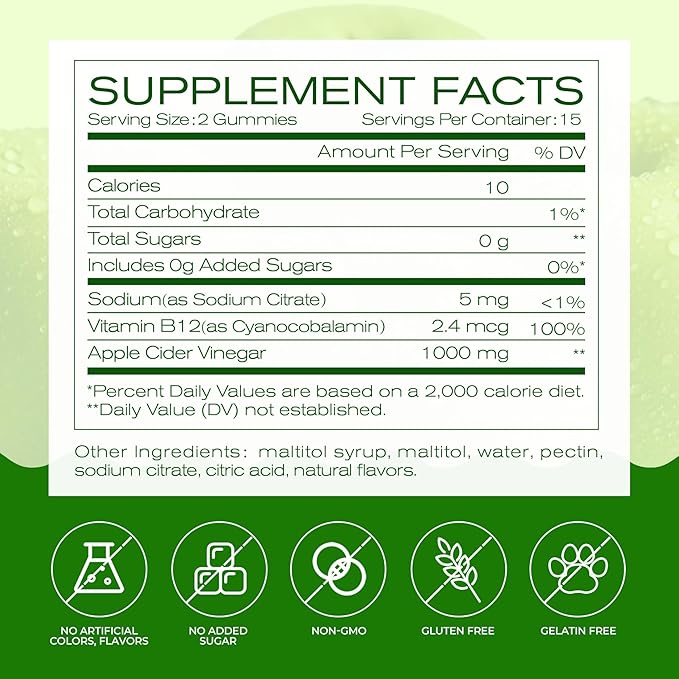 NEWELLME ACV Gummies with the Mother & B12 – Sugar-Free, Great-Tasting Vegan Gummies for Digestion, Metabolism & Daily Energy Support, 180 Count