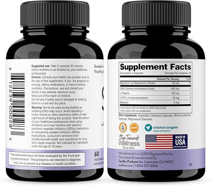 Sandhu's Sleep 60 Capsules –Non-Habit Forming 5-in-1 Sleep Aid Supplement with Melatonin, Magnesium, GABA, L-Theanine & 5-HTP