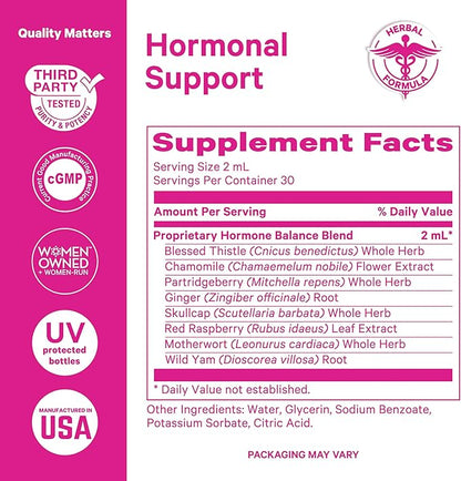 Pink Stork Hormone Balance Drops for Women - Supports Hormonal Health, PMS, Perimenopause & Mood, with Red Raspberry Leaf & Wild Yam - Liquid Supplement - Vegan, 2oz, 30 Servings