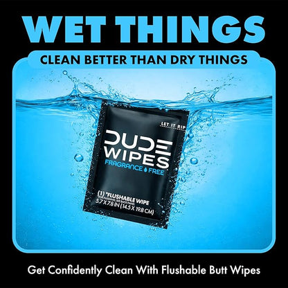 DUDE Wipes On-The-Go Unscented Travel Wipes - 2 Pack, 60 Count (Individually Wrapped) - Extra-Large Adult Flushable Wipes for Sensitive Skin - Infused with Vitamin E & Aloe - Septic and Sewer Safe