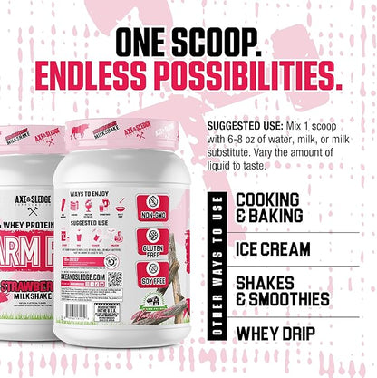 Axe & Sledge Farm Fed 100% Whey Protein Isolate | 25g Protein | Low Carb, Low Sugar, Gluten Free | Protein Powder for Men and Women | Keto | Made in the USA | 28 Servings, Strawberry Milkshake