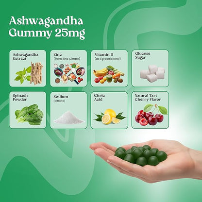 VITA GLOBE Ashwagandha Gummies 25mg with Vitamin D2 100mcg and Zinc 2mg, Ashwagandha for Men and Women, Supplement for Everyday Wellness, Mood Balance and Immune Nutrition, 60 Count, 2 Pack