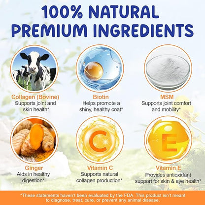 Premium Grass-Fed Liquid Collagen for Dogs - Skin and Coat Support Supplement with Biotin, Vitamin C and Hyaluronic Acid