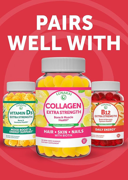 Lunakai USA Made Biotin Gummies 5000mcg with Vitamin C & E - Delicious Hair Skin Nails Vitamins for Women, Non-GMO, Hair Growth Supplement - 6 Pack
