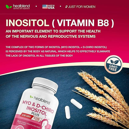 Myo & D-Chiro Inositol Plus Supplement Blend, Hormonal Balance, Healthy Ovulation and Overall Wellness Support for Women, Fertility and Pregnancy Health, 60 Capsules