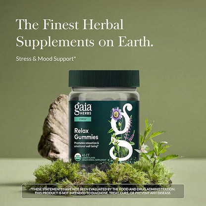 Gaia Herbs Relax Gummies - Supports Calm Feelings* - with Passionflower & Lemon Balm - 45 Vegan Gummies (15 Servings)