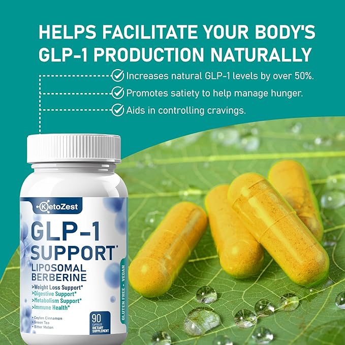 GLP-1 Support Weight Loss Supplement - 15-in-1 GLP1 Support for Weight Management Appetite Suppressant Fat Burn for Women Men - with Liposomal Berberine HCl Bitter Melon Citrus Bergamot