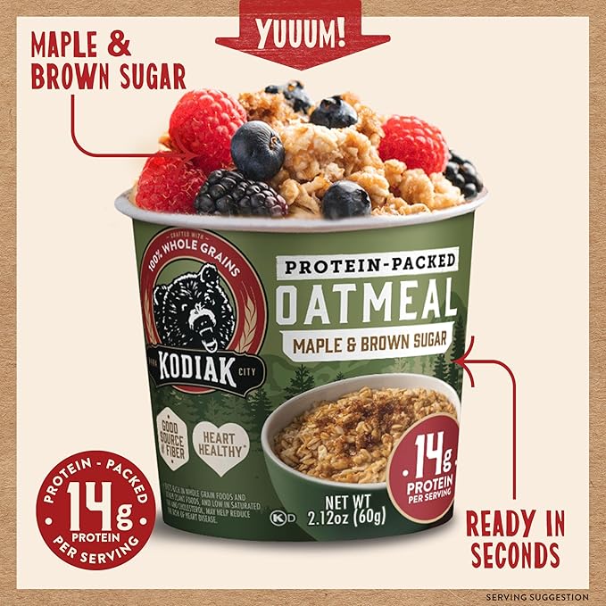 Kodiak Cakes Instant Protein Maple & Brown Sugar Oatmeal in a Cup, 2.12oz, (Pack of 24)
