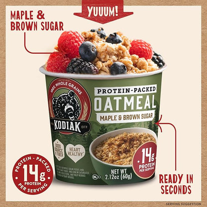 Kodiak Cakes Instant Protein Maple & Brown Sugar Oatmeal in a Cup, 2.12oz, (Pack of 24)