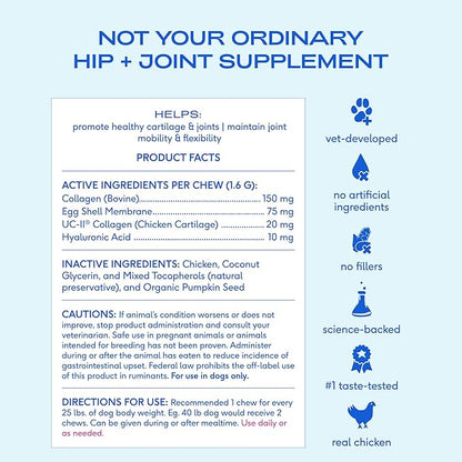 Native Pet Mobility Care - Hip & Joint Supplement for Dogs - UC-II Collagen, Egg Shell Membrane & Hyaluronic Acid - Dog Joint Supplement Chews Supports Cartilage, Mobility & Flexibility - 120 Chews