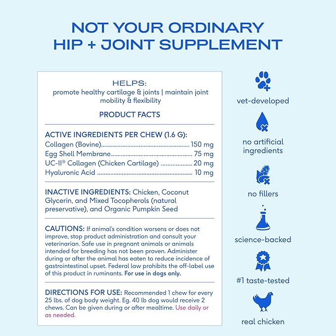 Native Pet Mobility Care - Hip & Joint Supplement for Dogs - UC-II Collagen, Egg Shell Membrane & Hyaluronic Acid - Dog Joint Supplement Chews Supports Cartilage, Mobility & Flexibility - 60 Chews