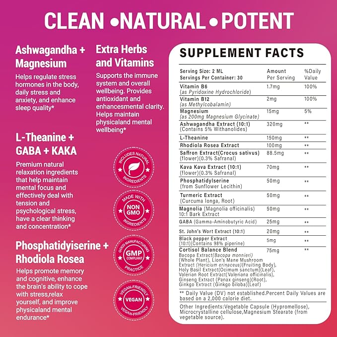 Cortisol Supplements Detox for Women - 20-in-1 Cortisol Reducer,Manager,Lower w/Ashwagandha,Magnesium,L-Theanine,Saffron,Rhodiola for Hormone Balance/Sleep/Stress Relief,Strawberry Flavor