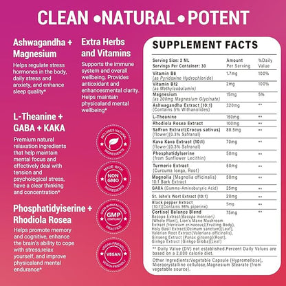 Cortisol Supplements Detox for Women - 20-in-1 Cortisol Reducer,Manager,Lower w/Ashwagandha,Magnesium,L-Theanine,Saffron,Rhodiola for Hormone Balance/Sleep/Stress Relief,Strawberry Flavor