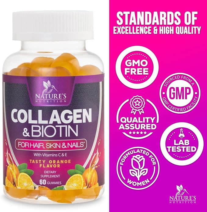 Collagen Gummies - 2500mcg Biotin Per Serving - Complete Collagen Supplement with Hydrolyzed Peptides Type I & III, Biotin, Zinc, & Vitamin C - Hair, Skin, & Nail Support Women & Men - 60 Gummies