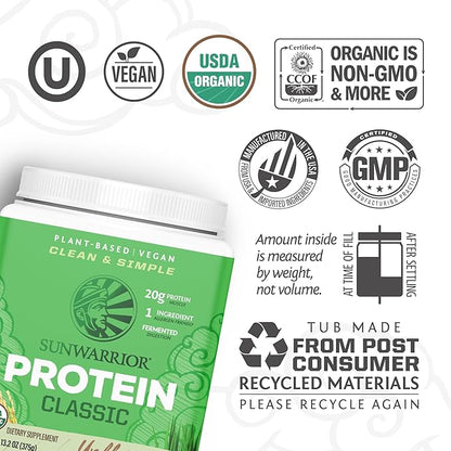 Sunwarrior Brown Rice Protein Powder with Bcaa & Amino Acids Raw Rice Protein Shake Gluten Free Low Carb Dairy Free | Plant Based Classic Sprouted Brown Rice Protein Powder Natural 750g