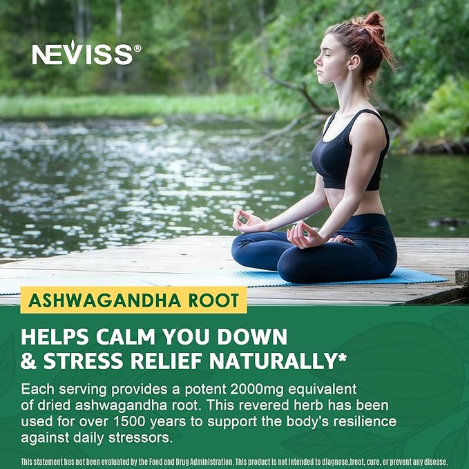 NEVISS Ashwagandha Gummies 2000mg, Feel Refreshed, Plus Proprietary Blend with 5-HTP, L-Theanine, Lemon Balm, Magnesium for Calm, Zzzs, Mood, Energy & Relaxation Support (1 Pack (60 Countss))