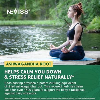 NEVISS Ashwagandha Gummies 2000mg, Feel Refreshed, Plus Proprietary Blend with L-Theanine, 5-HTP, Lemon Balm, Magnesium for Calm, Zzzs & Relaxation Support, 120 Count