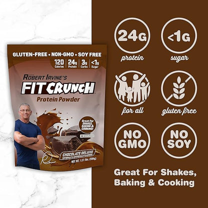 FITCRUNCH Tri-Blend Whey Protein, Keto Friendly, Low Calories, High Protein, Gluten Free, Soy Free (18 Servings, Chocolate Deluxe)
