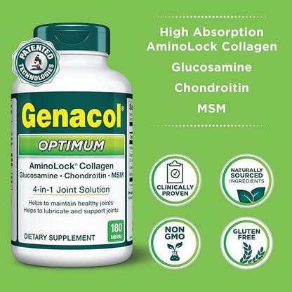 Genacol Optimum – Glucosamine, Chondroitin, MSM & Ultra-Hydrolyzed Collagen, Joint Support Tablets, 180 Count (60-Day Supply)