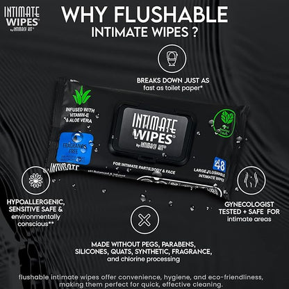 INTIMATE WIPES™ by INTIMACY KIT®, 48 Large Hygiene Wipes, pH Balanced, Hypoallergenic, Fragrance Free, infused with Vitamin-E, Chamomile & Aloe Vera, for Intimate Parts, Body & Face
