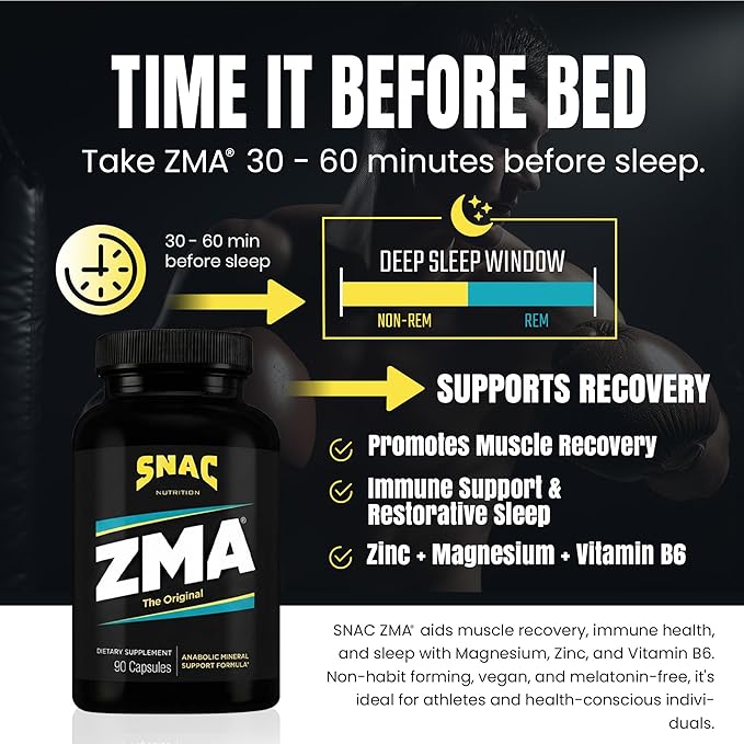 SNAC ZMA The Original Sleep & Recovery Supplement - Supports Muscle Recovery, Restful Sleep, Relaxation, Stress Relief and Immune Support with Magnesium, Zinc and Vitamin B6, 90 Veggie Capsules