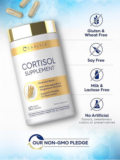 Carlyle Cortisol Supplement | 60 Vegan Capsules | Ashwagandha & Magnesium Complex | Non-GMO, Gluten Free