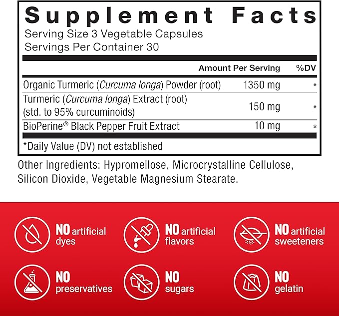 Force Factor Turmeric Curcumin Supplement with Black Pepper, Joint Support Supplement with BioPerine for Enhanced Absorption, No Gelatin, Non-GMO, 90 Capsules