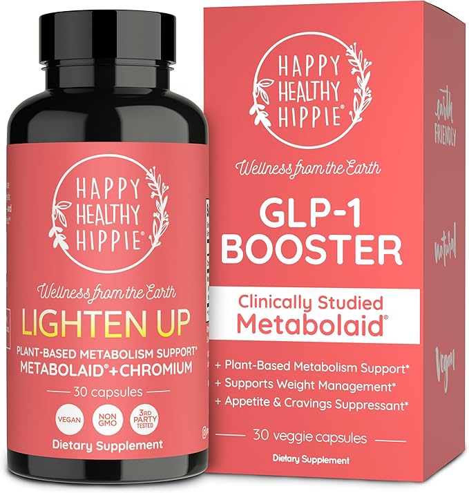 Happy Healthy Hippie GLP-1 Supplement (Metabolaid™ + Chromium) + Appetite Suppressant for Women | Metabolism Booster (AMPK) for Weight | Belly Fat Burner | Hunger & Cravings Control - 30 Vegan Caps