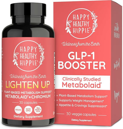 Happy Healthy Hippie GLP-1 Supplement (Metabolaid™ + Chromium) + Appetite Suppressant for Women | Metabolism Booster (AMPK) for Weight | Belly Fat Burner | Hunger & Cravings Control - 30 Vegan Caps