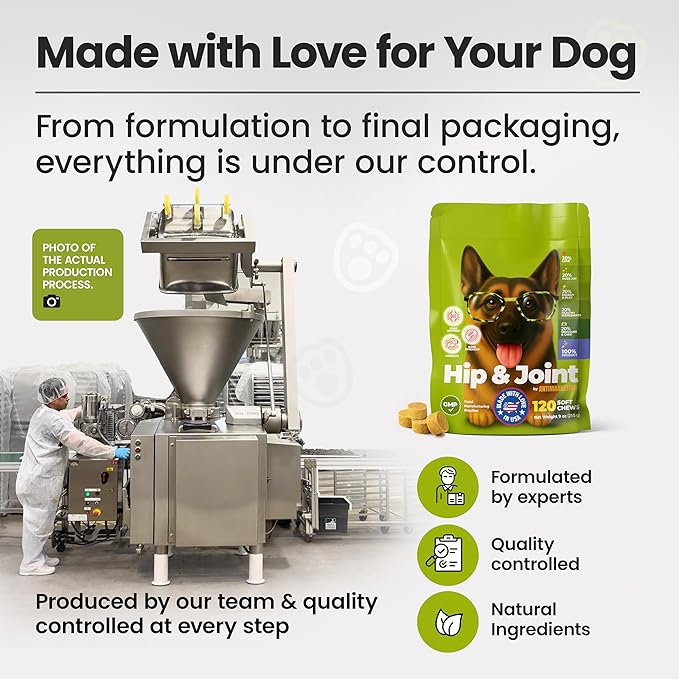 Glucosamine for Dogs Hip & Joint Supplement, Dog Glucosamine Chondroitin for Dogs, MSM & Turmeric – 120 Dog Joint Supplement Chews for Large & Small Breed