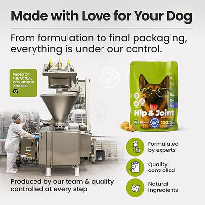 Glucosamine for Dogs Hip & Joint Supplement, Dog Glucosamine Chondroitin for Dogs, MSM & Turmeric – 120 Dog Joint Supplement Chews for Large & Small Breed