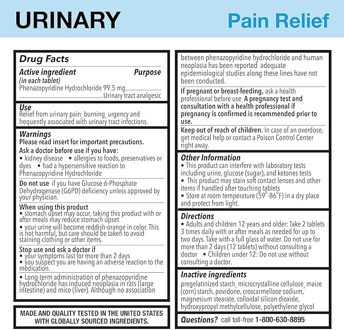 Puregen Labs Urinary Pain Relief | Phenazopyridine HCl 99.5mg Tablets | Maximum Strength OTC for Fast Relief of UTI Pain, Burning and Bladder discomfort – 72 Count Tablets